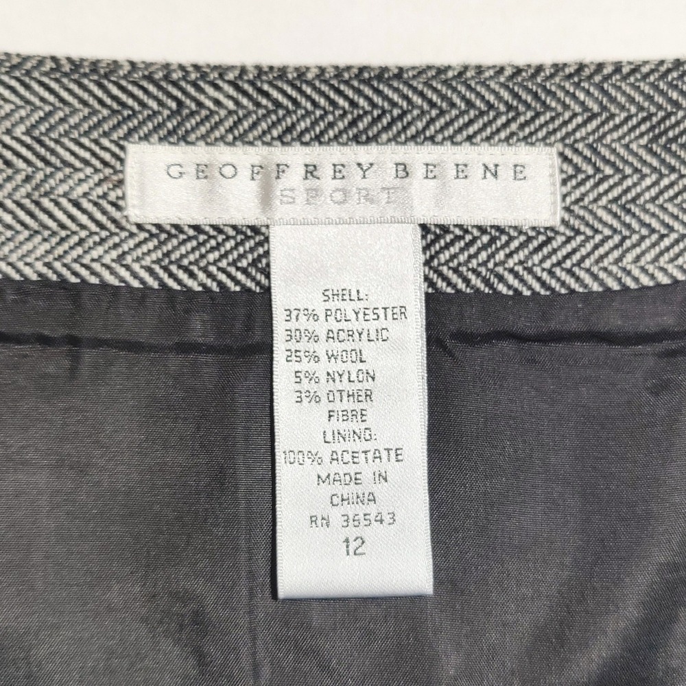 Geoffrey Beene Herringbone Embroidered A-Line Skirt 12 Grey Dark Academia Wool - Picture 6 of 6
